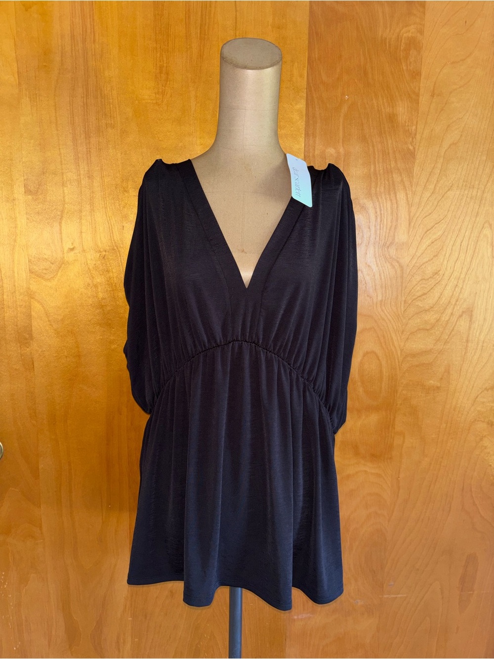 Women's Black V-Neck Empire Waist Blouse -polyester/spandex